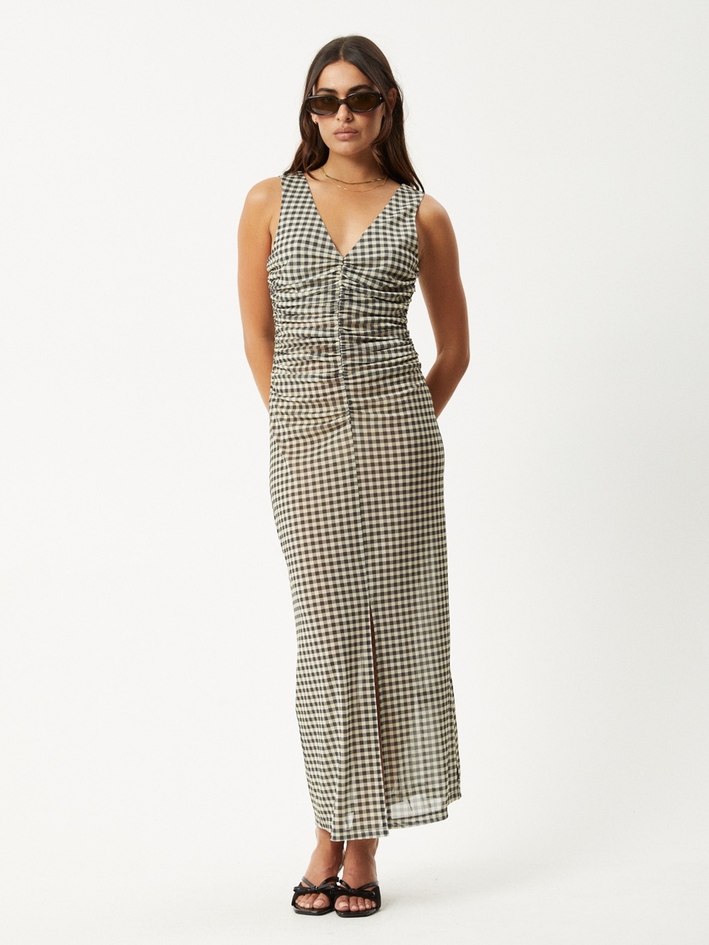 Afends Gambet Sheer Maxi Dress - Black / Sand - Size Medium